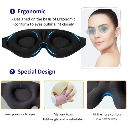 Close-up of DreamMask™ showcasing its ergonomic 3D contoured design for comfortable, pressure-free sleep