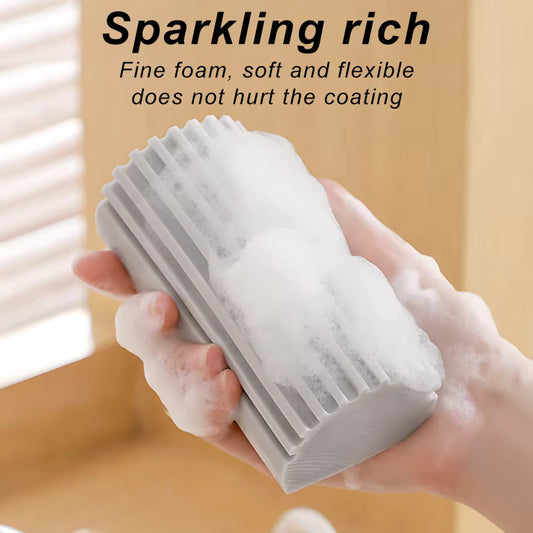 DustPro™ high-density PVA sponge generating rich foam with integrated soap, ideal for streak-free cleaning of glass, mirrors, and stainless steel surfaces
