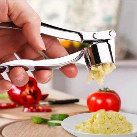 Ergonomic garlic crusher made of stainless steel