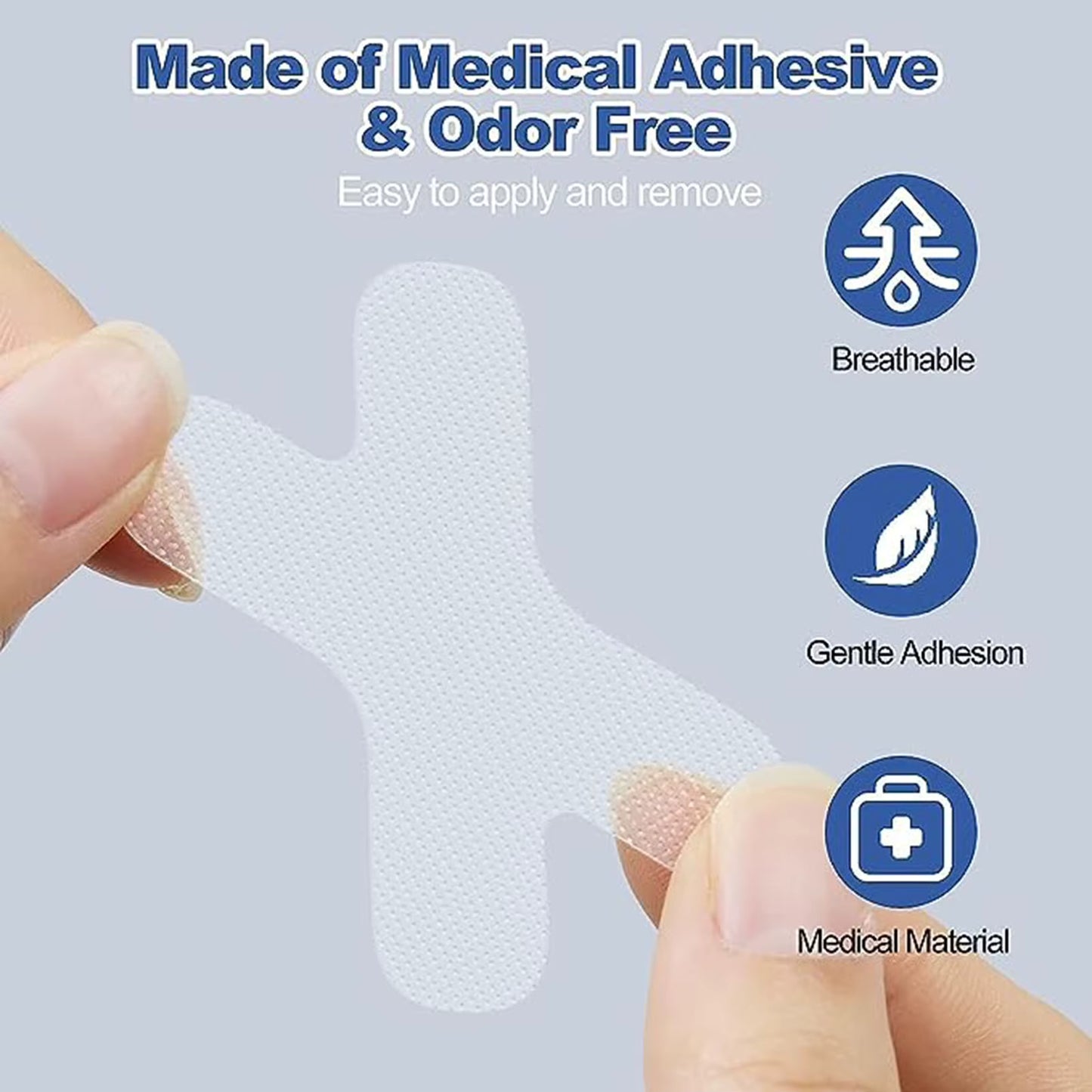 SilentSeal™ mouth tape shown with key features highlighted, including anti-snoring design, skin-safe adhesive, ventilation system, easy application, and improved sleep quality