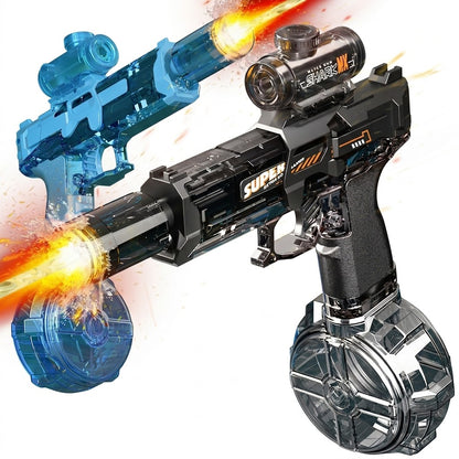AquaBlaster™ futuristic automatic electric water gun showcase on a clean white background