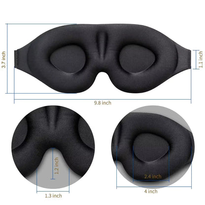 DreamMask™ sleep eye mask displayed with measurements to show its compact and ergonomic size for comfortable wear