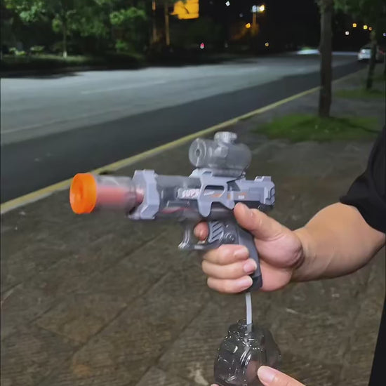 Demonstration video showing the continuous electric stream and high-pressure action of the AquaBlaster™ water gun