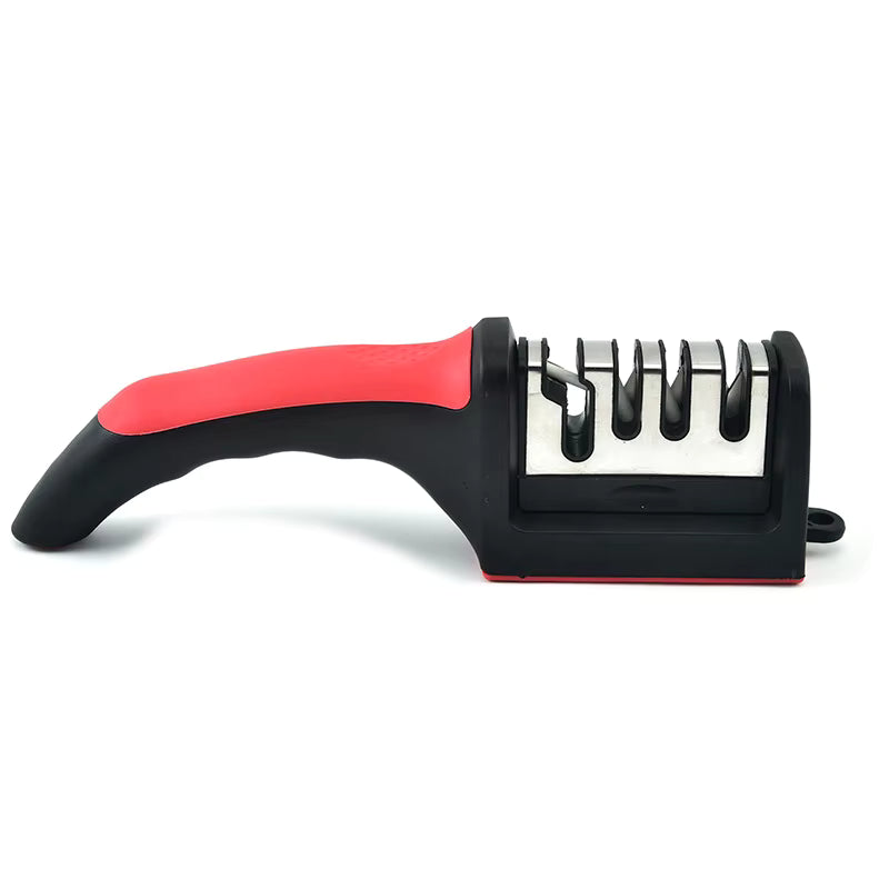 Side view of the SharpEdge™ 3-in-1 kitchen knife sharpener showing its stable non-slip base and ergonomic design