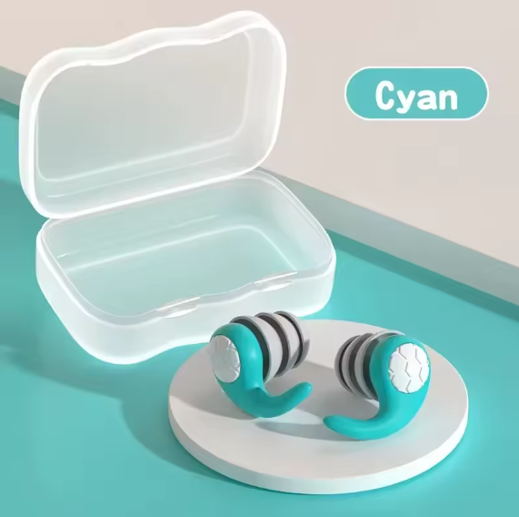 SoftSeal™ noise-blocking earplugs in cyan color, offering a vibrant option for peaceful sleep