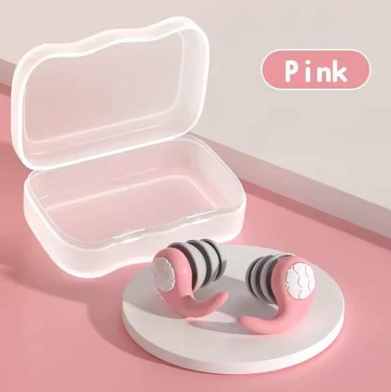 SoftSeal™ noise-blocking earplugs in pink color, combining comfort and style for restful nights