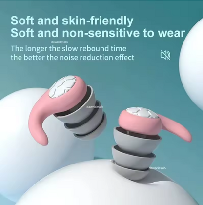 Close-up of SoftSeal™ earplugs highlighting their soft, skin-friendly material designed for all-night comfort